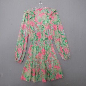 Lilly Pulitzer Dress 2 Pink Green Taviana  Ruffle Vibrant Resort Boho Bright